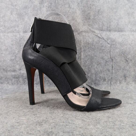 Vince Camuto Shoes Womens 8 Pump Stiletto Heel Zip Open Toe Black Straps Ondetti - Picture 2 of 14